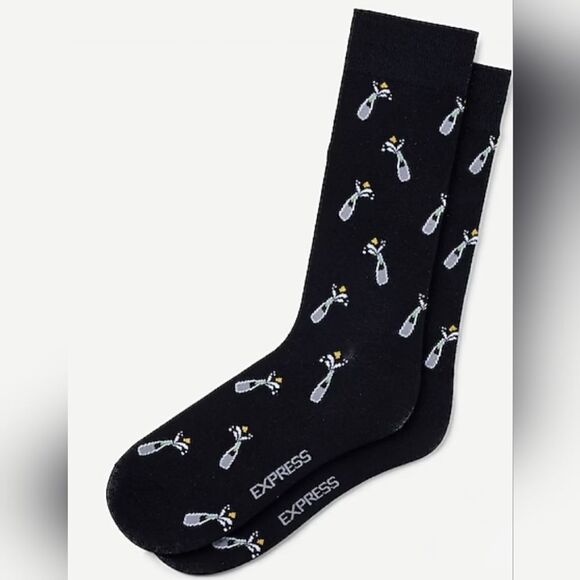 Express Champagne Bottle Dress Socks Wedding OSFM 8-13 Shoe Size New OOS - Picture 1 of 8